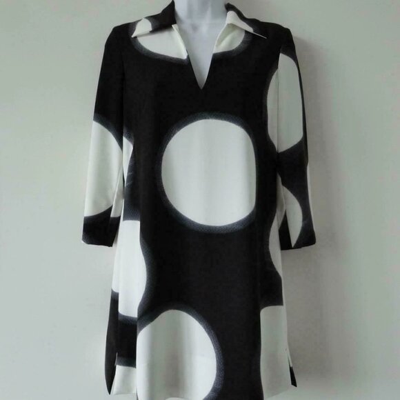 NWT ESCADA Nadota Black White Polka Dot 3/4 Sleeve Tunic Blouse Top 32 - Picture 1 of 9